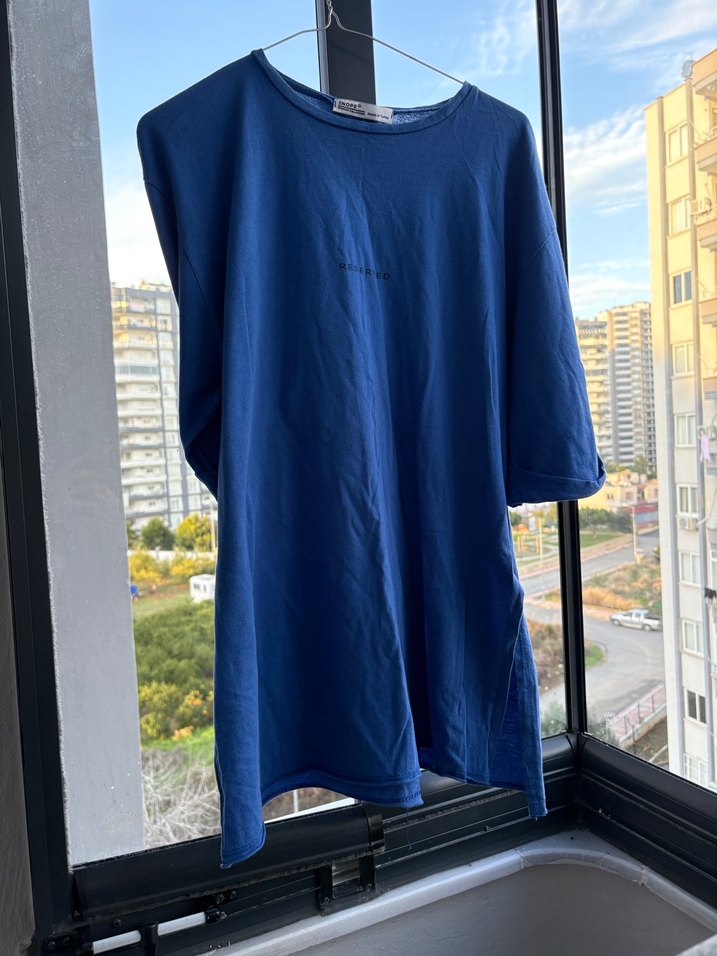 Lacivert Erkek Oversize Denim Tişört - Görsel 2