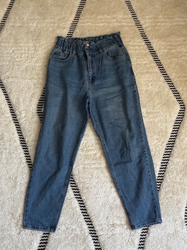 Beli Kemerli Mavi Kadın Mom Jeans - Görsel 2