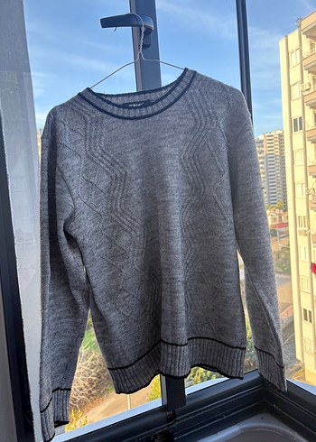 Gri Erkek Örgü Bisiklet Yaka Salaş Kazak - Görsel 2