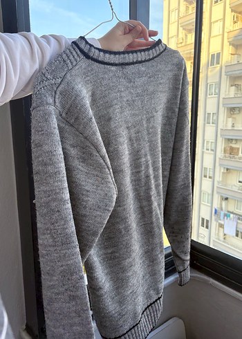 Gri Erkek Örgü Bisiklet Yaka Salaş Kazak - Görsel 3