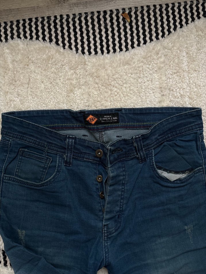 Düğmeli Lacivert Erkek Kot Pantolon doppion - Görsel 4