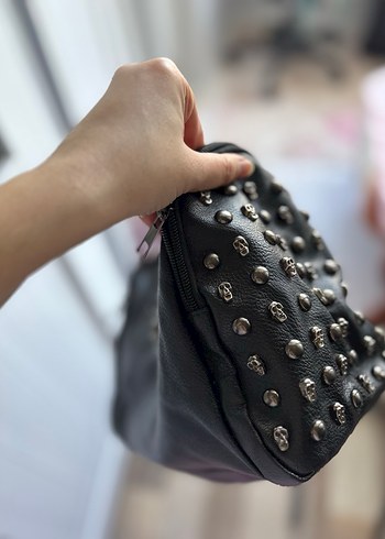 Kemerli Siyah Deri Gotik Kadın Çanta - Görsel 6