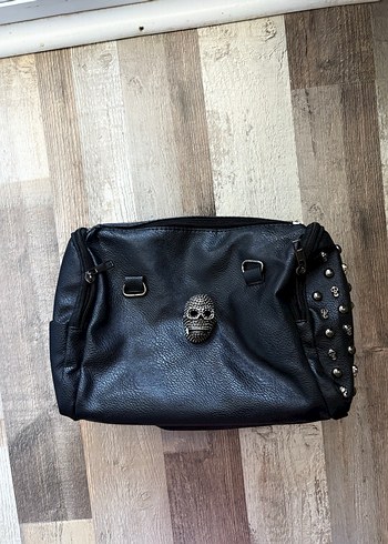 Kemerli Siyah Deri Gotik Kadın Çanta - Görsel 5