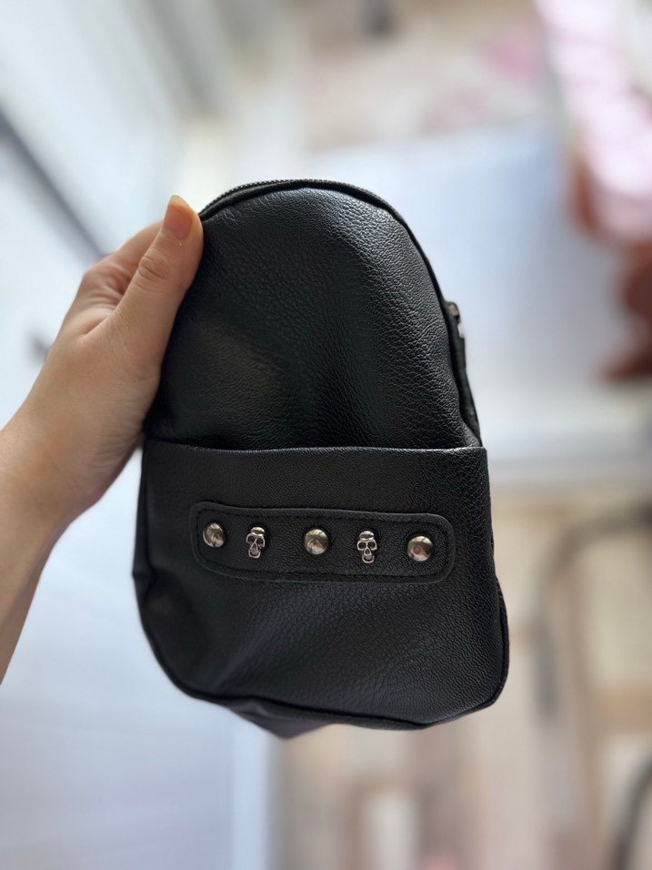 Kemerli Siyah Deri Gotik Kadın Çanta - Görsel 3