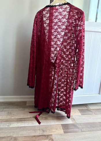 Bordo Uzun Kollu Bohem Desenli Kadın Sabahlık - Görsel 2