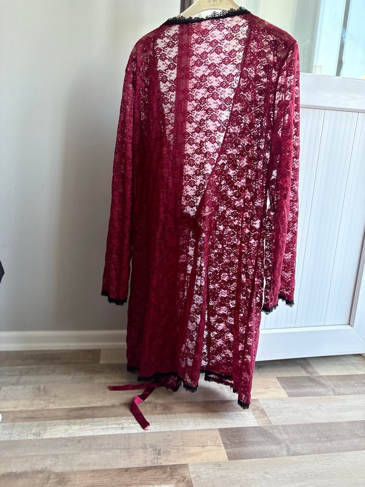 Bordo Uzun Kollu Bohem Desenli Kadın Sabahlık - Görsel 2