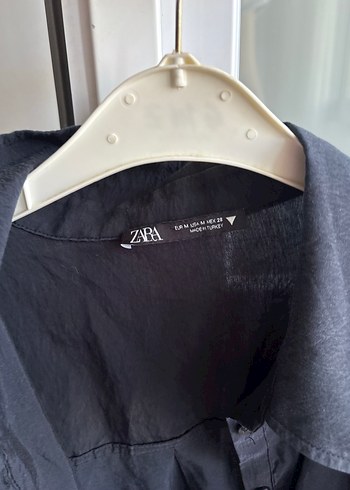 Siyah Uzun Keten Kadın Gömlek zara - Görsel 3