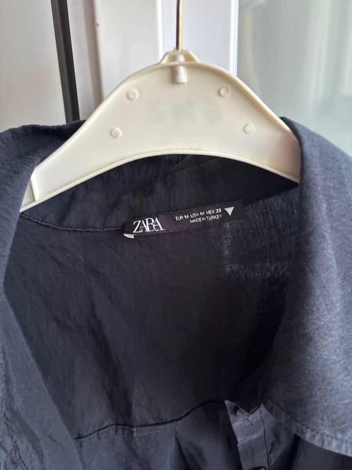 Siyah Uzun Keten Kadın Gömlek zara - Görsel 3