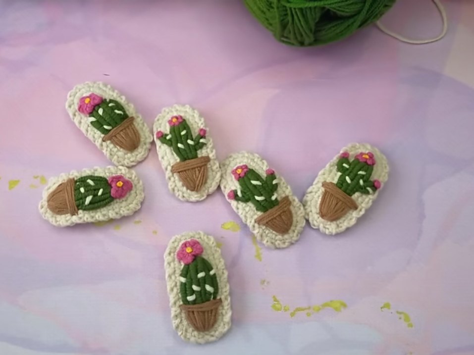 Nakışlı Örgü Kaktüs Desenli Çocuk Toka - Görsel 2