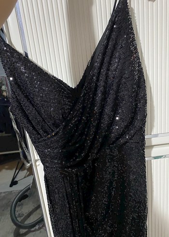 Siyah Drapeli Uzun Abiye Elbise - Görsel 5