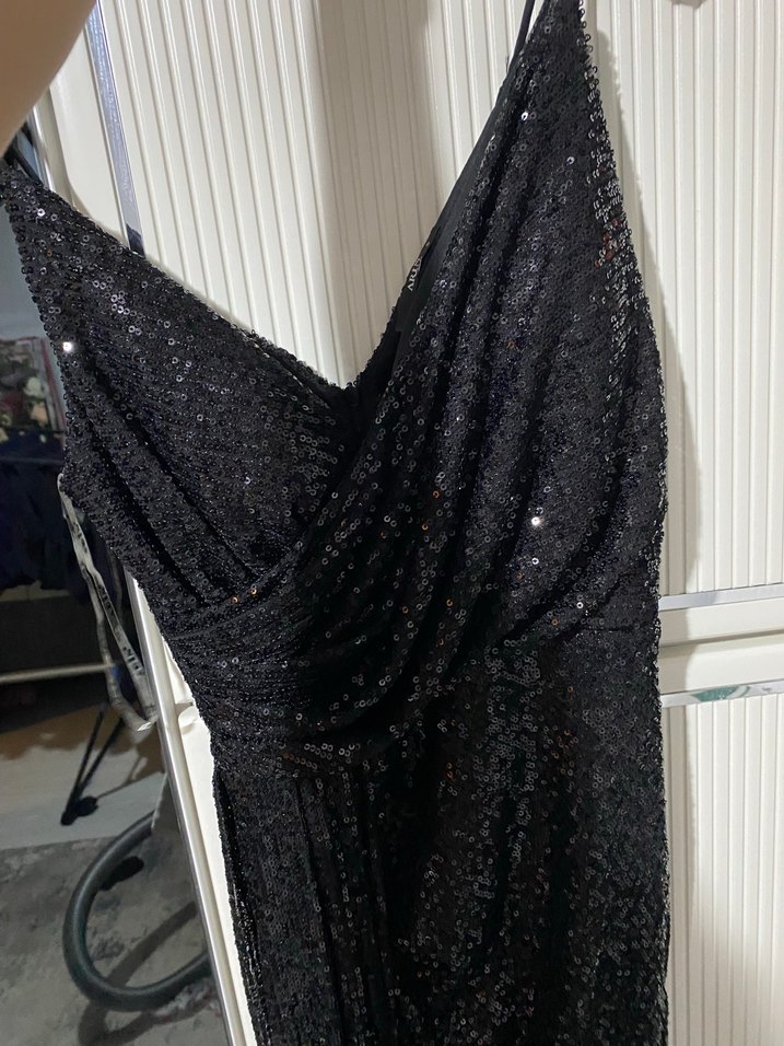 Siyah Drapeli Uzun Abiye Elbise - Görsel 5