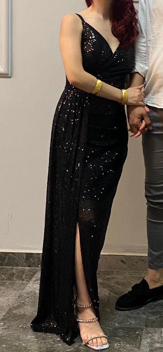 Siyah Drapeli Uzun Abiye Elbise - Görsel 3