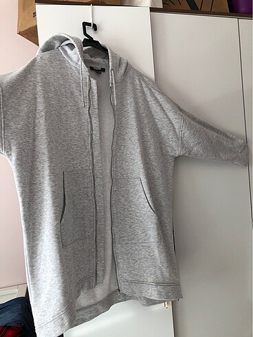 Gri oversize uzun Sweat kapüşonlu Zara mango hm Suud Manuka Hooo