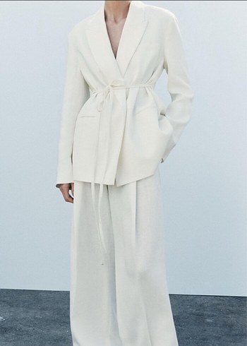 Zara Ekru Siklik Minimalist Kumas Takim Zara Blazer Ceket Pantolon