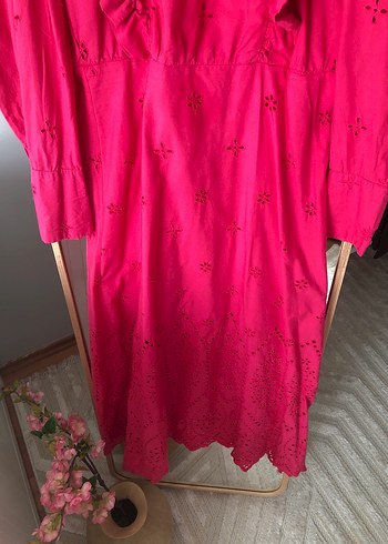 s Beden Zara brode Pembe Uzun Kollu Fırfırlı Nakışlı Elbise