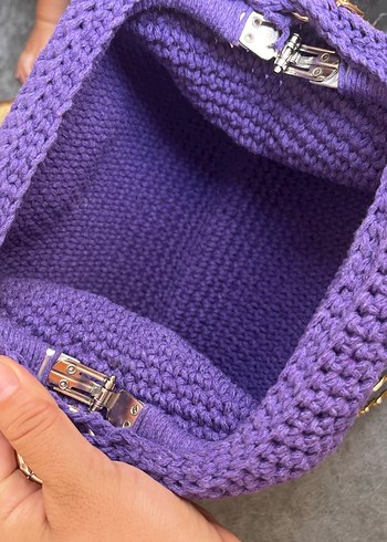 Beden mor Renk Mor Zincir Detaylı Örgü Kadın Çanta