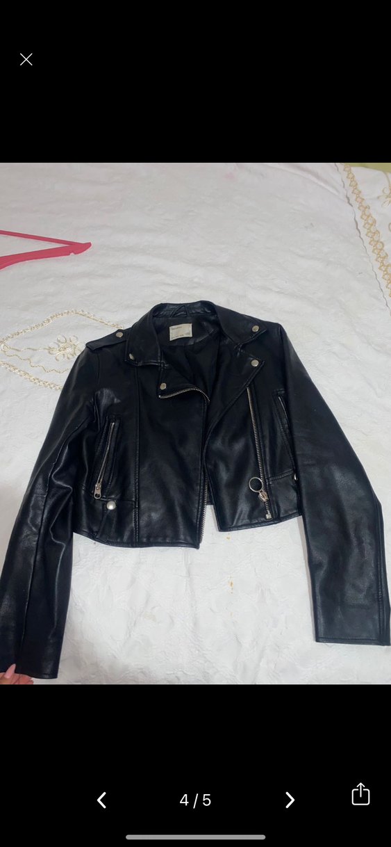 Siyah Deri Biker Ceket - Görsel 4