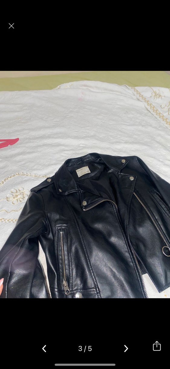 Siyah Deri Biker Ceket - Görsel 3