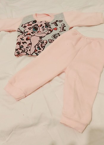 Pembe Bebek Kız Uzun Kollu Baskılı Takım