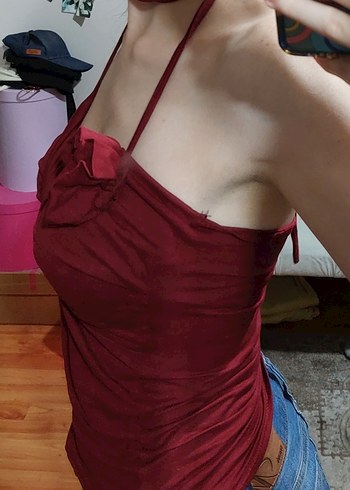 s Beden Bordo Askılı Bluz