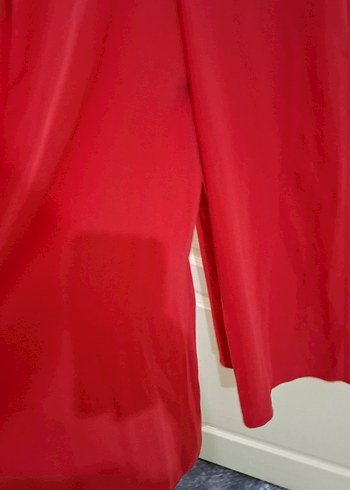 Kırmızı V Yakalı Uzun Salaş Abiye Elbise - Görsel 4