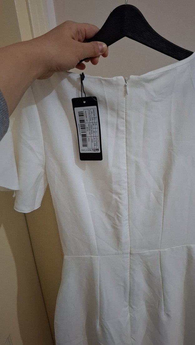 Kadın Beyaz Uzun Drapeli Abiye Elbise - Görsel 2