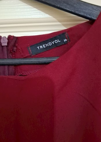 Bordo Drapeli Kısa Kollu Uzun Elbise - Görsel 2