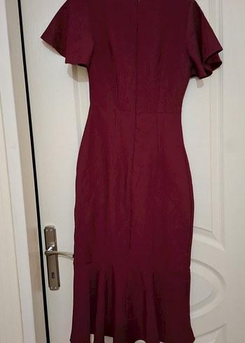 Bordo Drapeli Kısa Kollu Uzun Elbise - Görsel 3