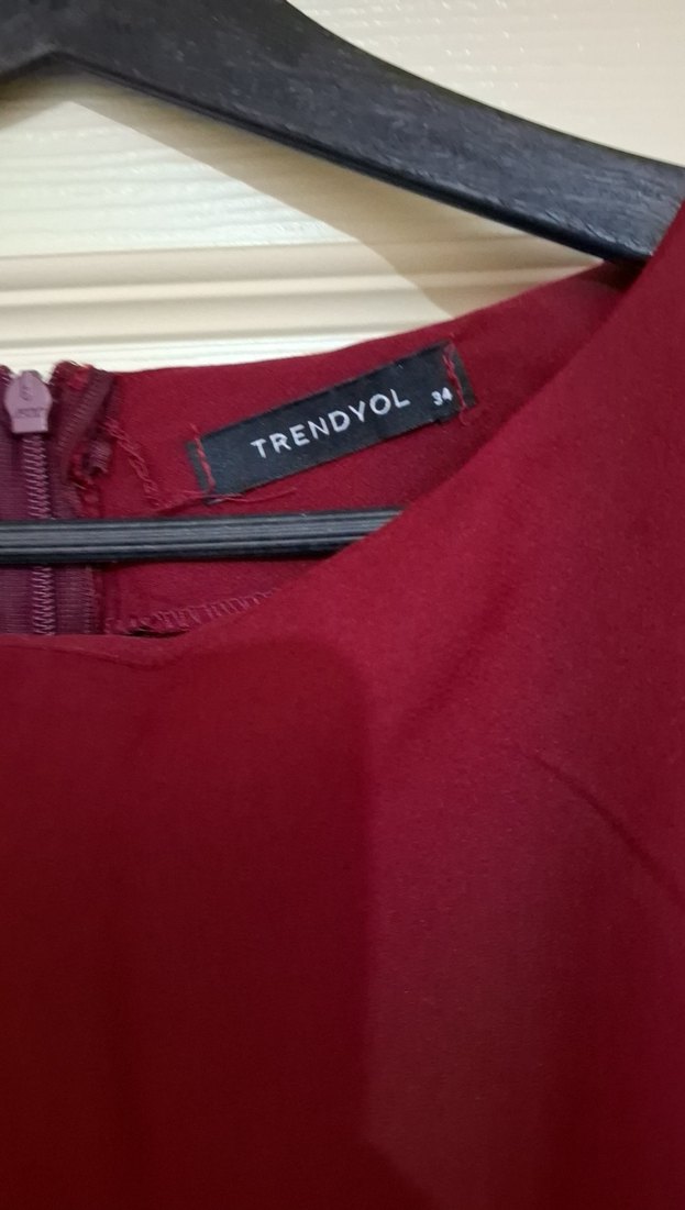 Bordo Drapeli Kısa Kollu Uzun Elbise - Görsel 2