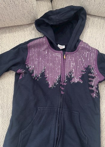 Mor Baskılı Kapüşonlu Fermuarlı Sweatshirt - Görsel 4