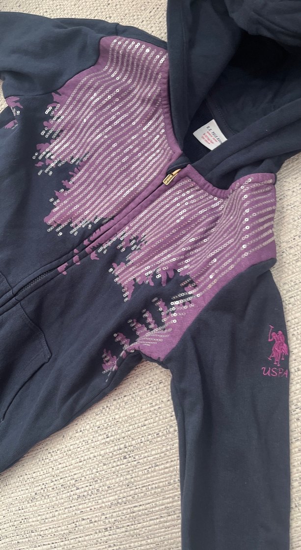 Mor Baskılı Kapüşonlu Fermuarlı Sweatshirt - Görsel 3