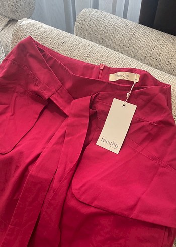 Drapeli Kırmızı Uzun Kadın Etek - Görsel 3