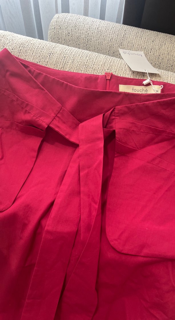 Drapeli Kırmızı Uzun Kadın Etek - Görsel 2