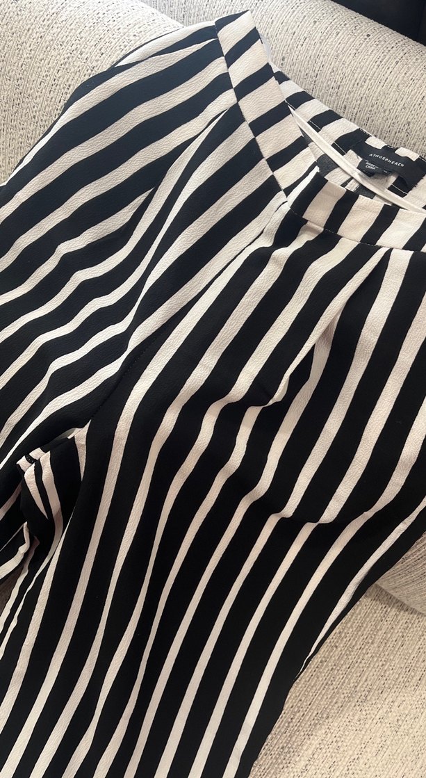 Kadın Siyah Beyaz Çizgili Piliseli Pantolon - Görsel 4