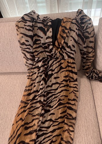 Zebra Desenli Nocturne elbise - Görsel 3