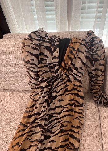 Zebra Desenli Nocturne elbise - Görsel 2