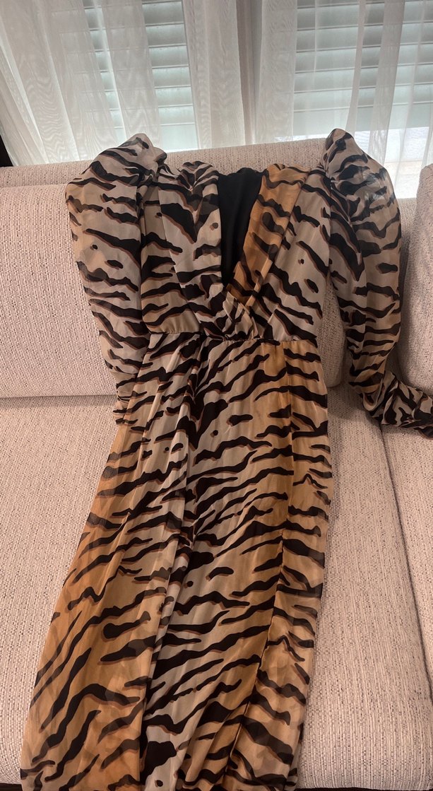 Zebra Desenli Nocturne elbise - Görsel 3