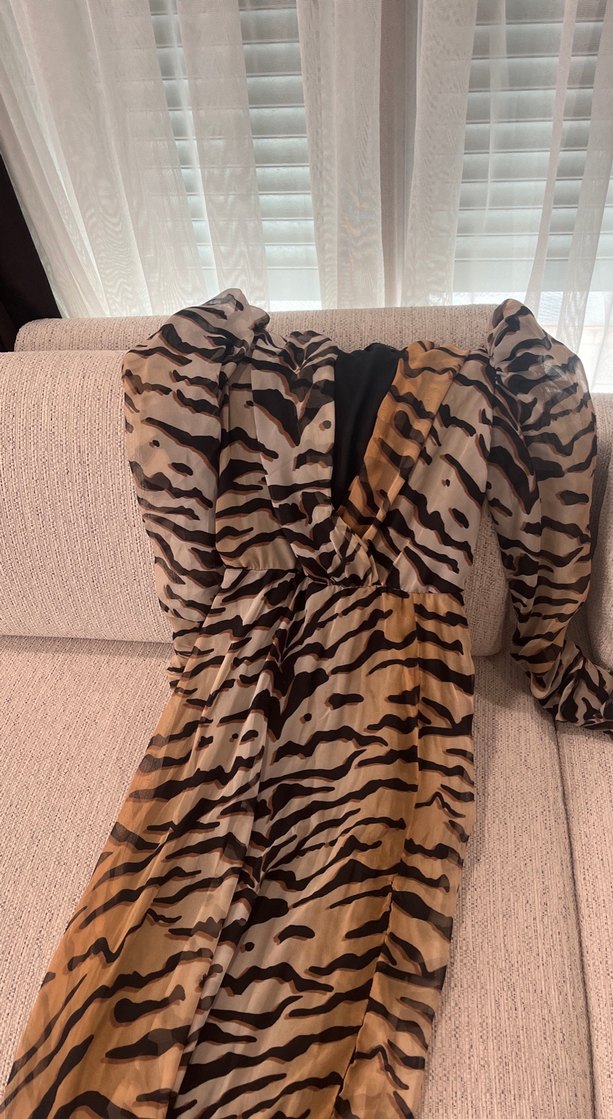 Zebra Desenli Nocturne elbise - Görsel 2