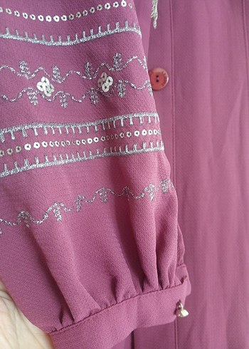 Bordo Nakışlı Uzun Kadın Ferace - Görsel 8