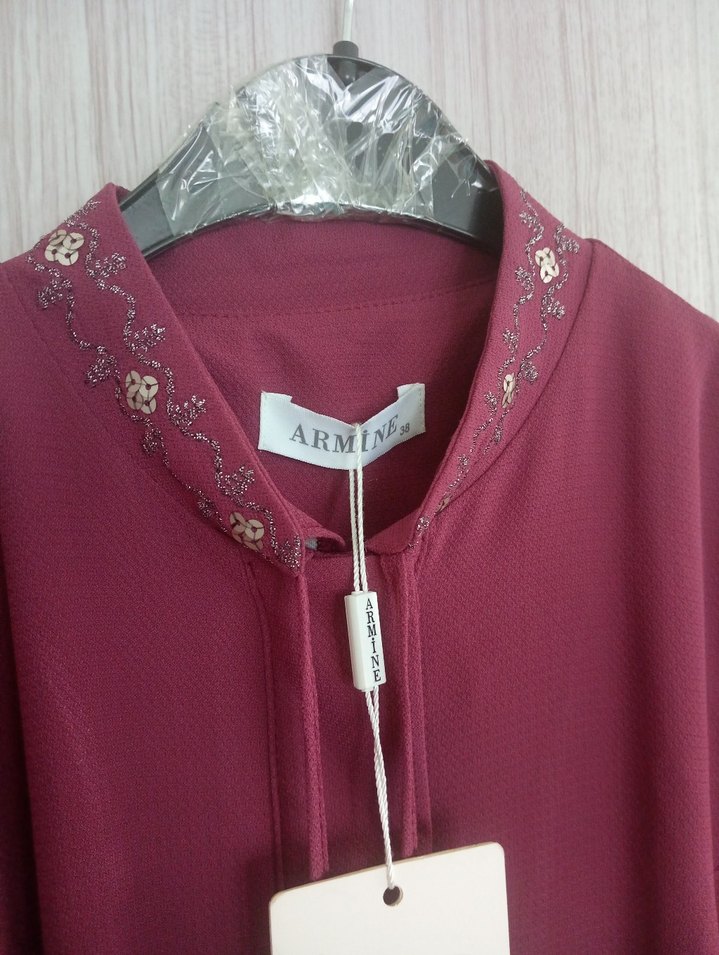 Bordo Nakışlı Uzun Kadın Ferace - Görsel 4