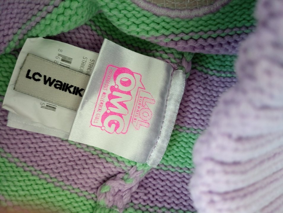 Lol bebek Mor ve Yeşil Çizgili  Çocuk Bere ve Eldiven Seti - Görsel 2