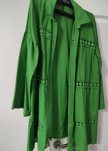xxl Beden yeşil Renk Şerit Detaylı Gömlek 