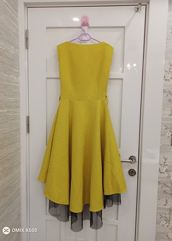 Sarı Pilili Midi Abiye Elbise - Görsel 3