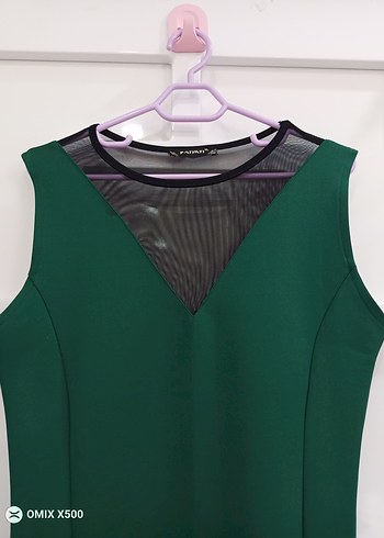 Kolsuz Uzun Yeşil V Yaka Elbise - Görsel 2