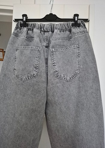 38 Beden gri Renk Gri Kadın Denim Bol Kesim Kemerli Pantolon