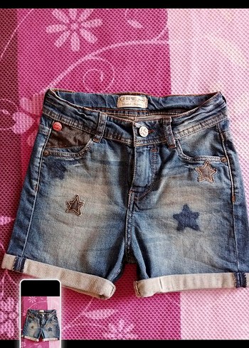 Nakışlı Mavi Kız Şort - Görsel 5