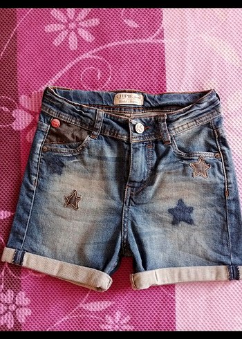 Nakışlı Mavi Kız Şort - Görsel 4