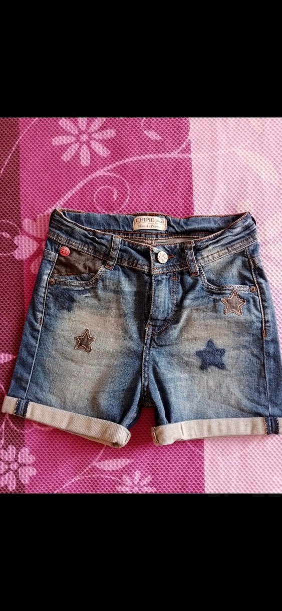 Nakışlı Mavi Kız Şort - Görsel 4