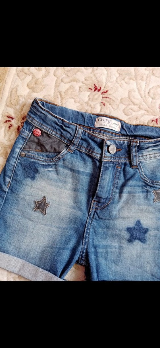 Nakışlı Düğmeli Kız Kot Şort - Görsel 2