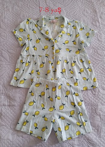 Sarı Limon Desenli Kısa Kollu kız çocuk Pijama Takımı